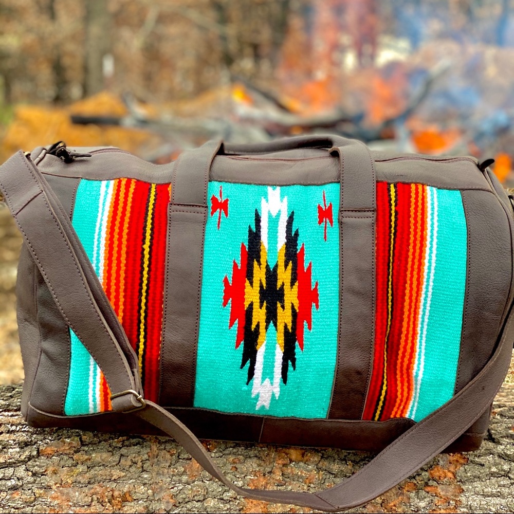 Leather Aztec Wool Saddleblanket Duffel